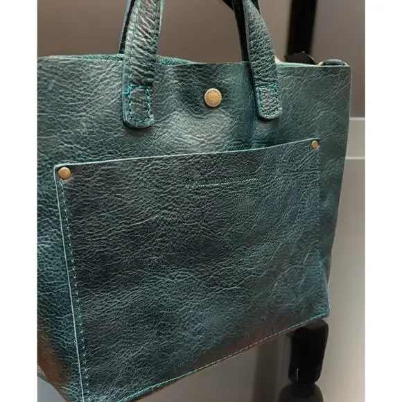 Portland Leather Almost Perfect Mini Crossbody Tote Blue Green - Picture 3 of 11